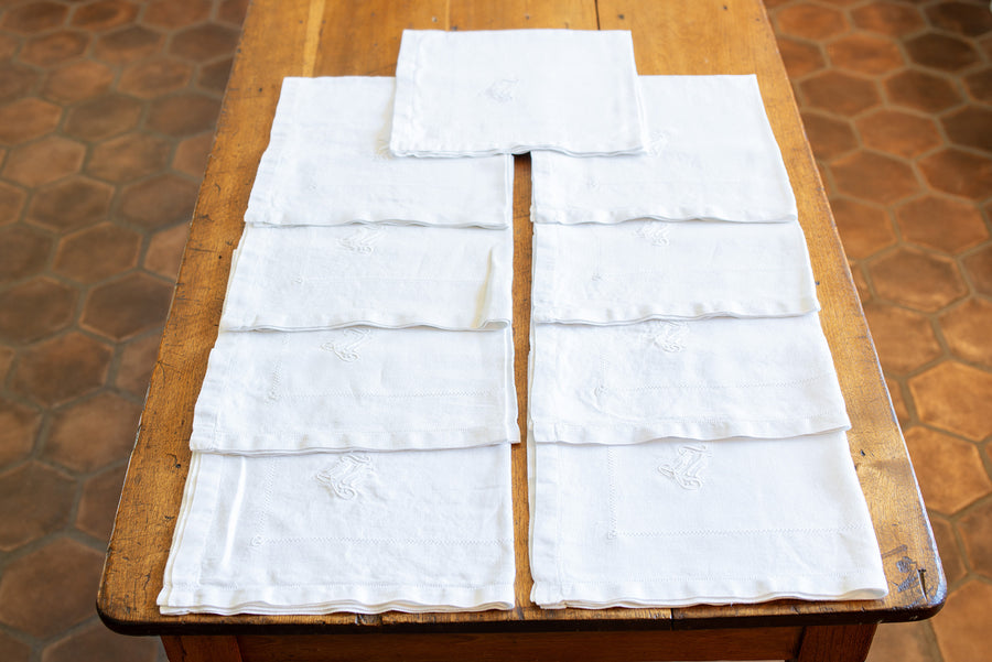 Set of Nine Monogrammed Napkins