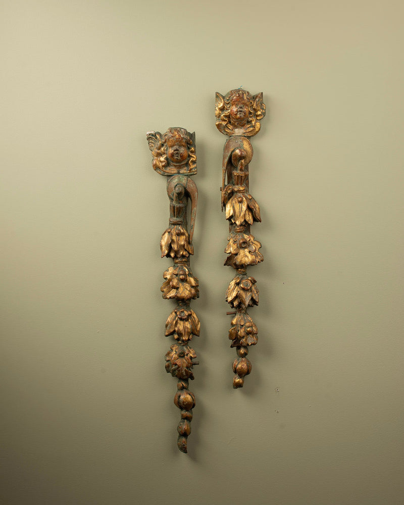 Pair of Antique Gilded Architectural Carvings