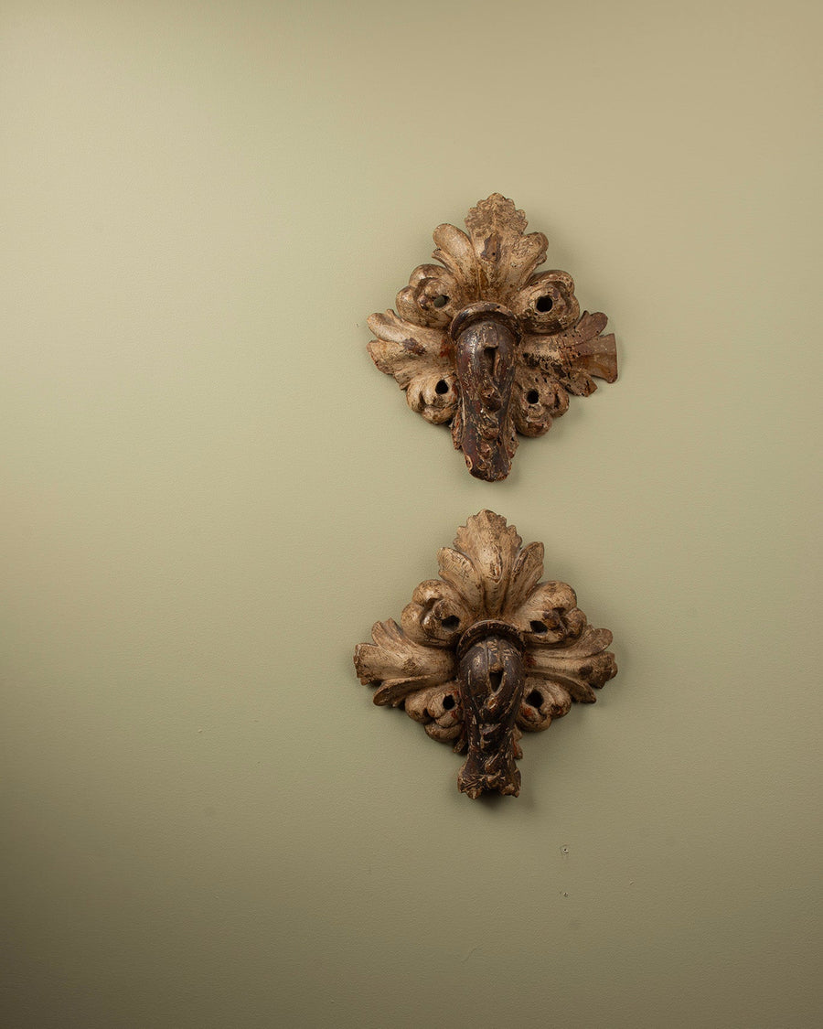 Pair of Antique Gilded Wood Carvings