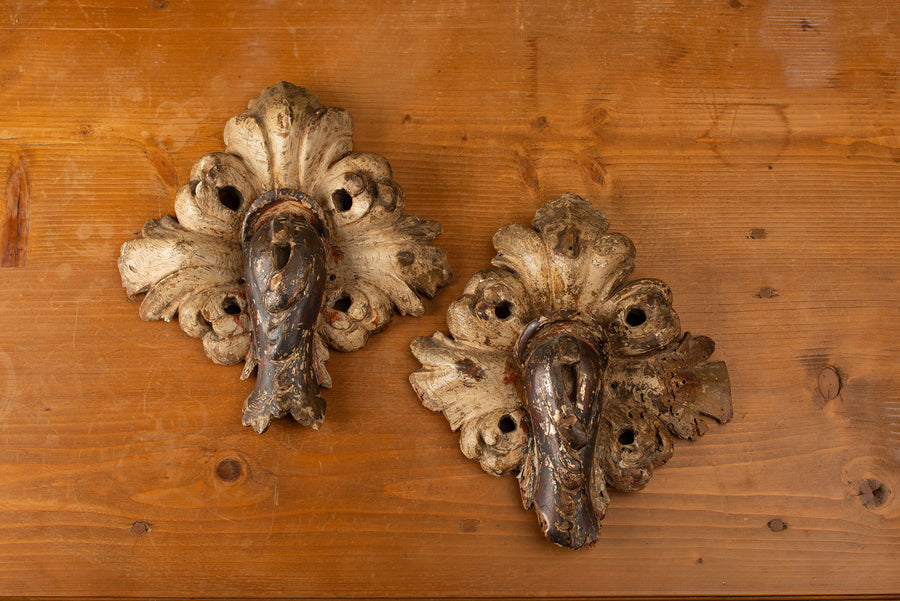 Pair of Antique Gilded Wood Carvings