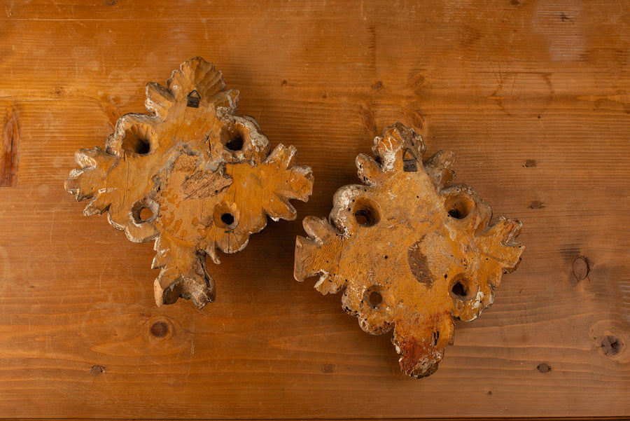 Pair of Antique Gilded Wood Carvings