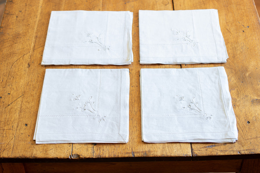 Set of Four Embroidered French Serviettes