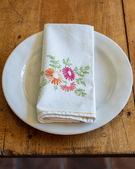 Set of Six Embroidered French Serviettes