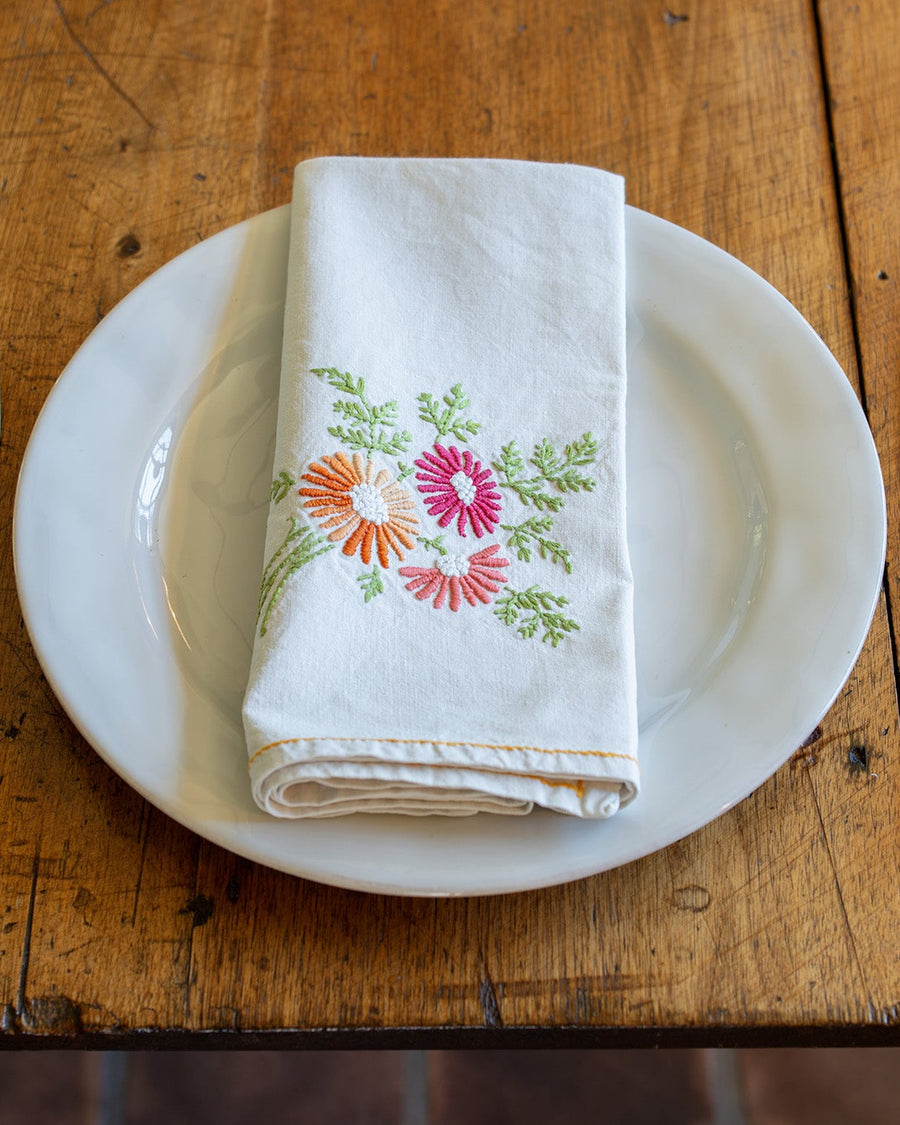 Set of Six Embroidered French Serviettes